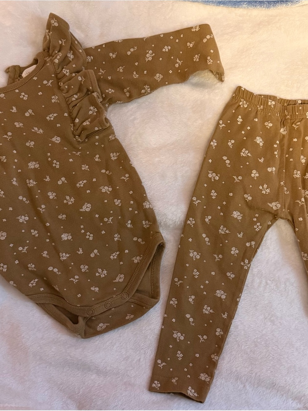 Jamie Kay Brown Floral Ruffle Bodysuit & Legging Set